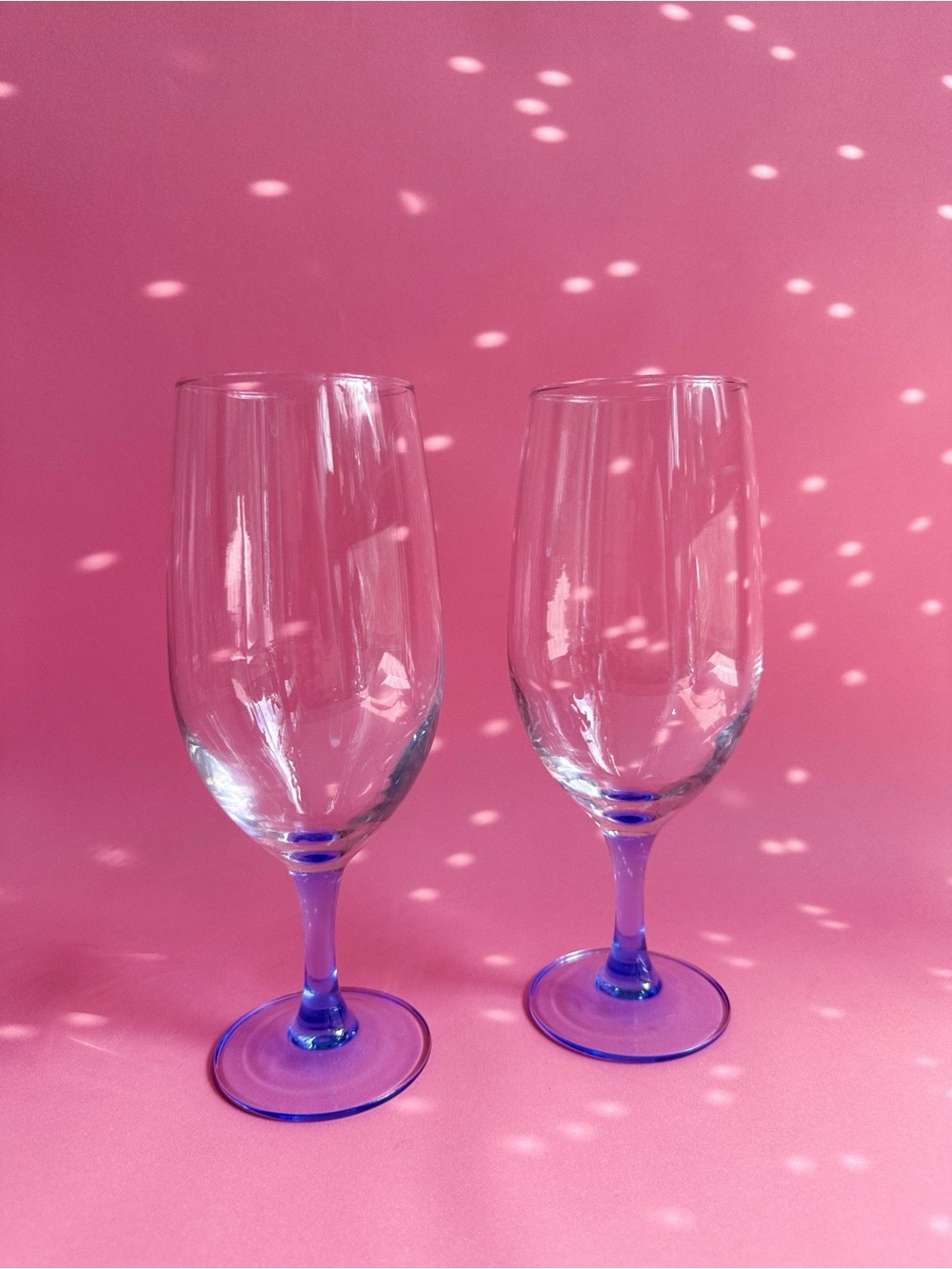 Set of 2 Clear Luminarc France Water Goblets with Blue Stems
